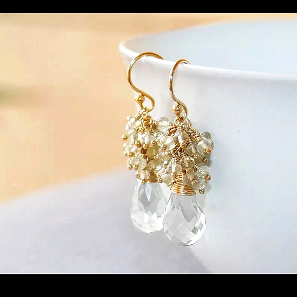 Crystal quartz Seeded Clear Moonstone Beads and18K GF...